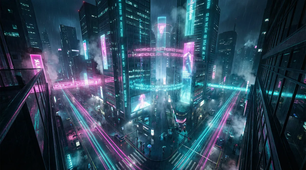 日本一本首视频二区 竖屏短剧平台首页背景 - 赛博朋克都市夜景